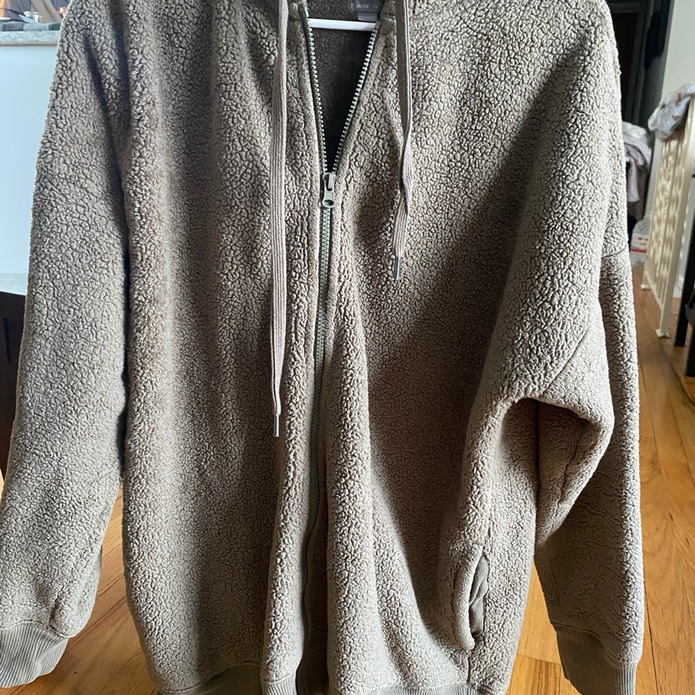 aerie Sherpa Zip-Up Hoodie - Taupe